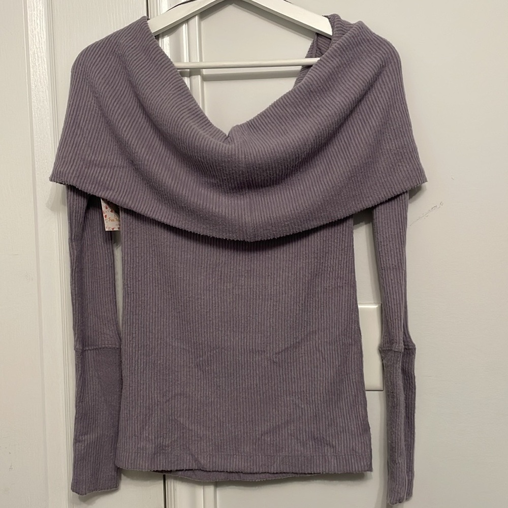 Free People Lavender Off-Shoulder Sweater - Picture 3 of 5